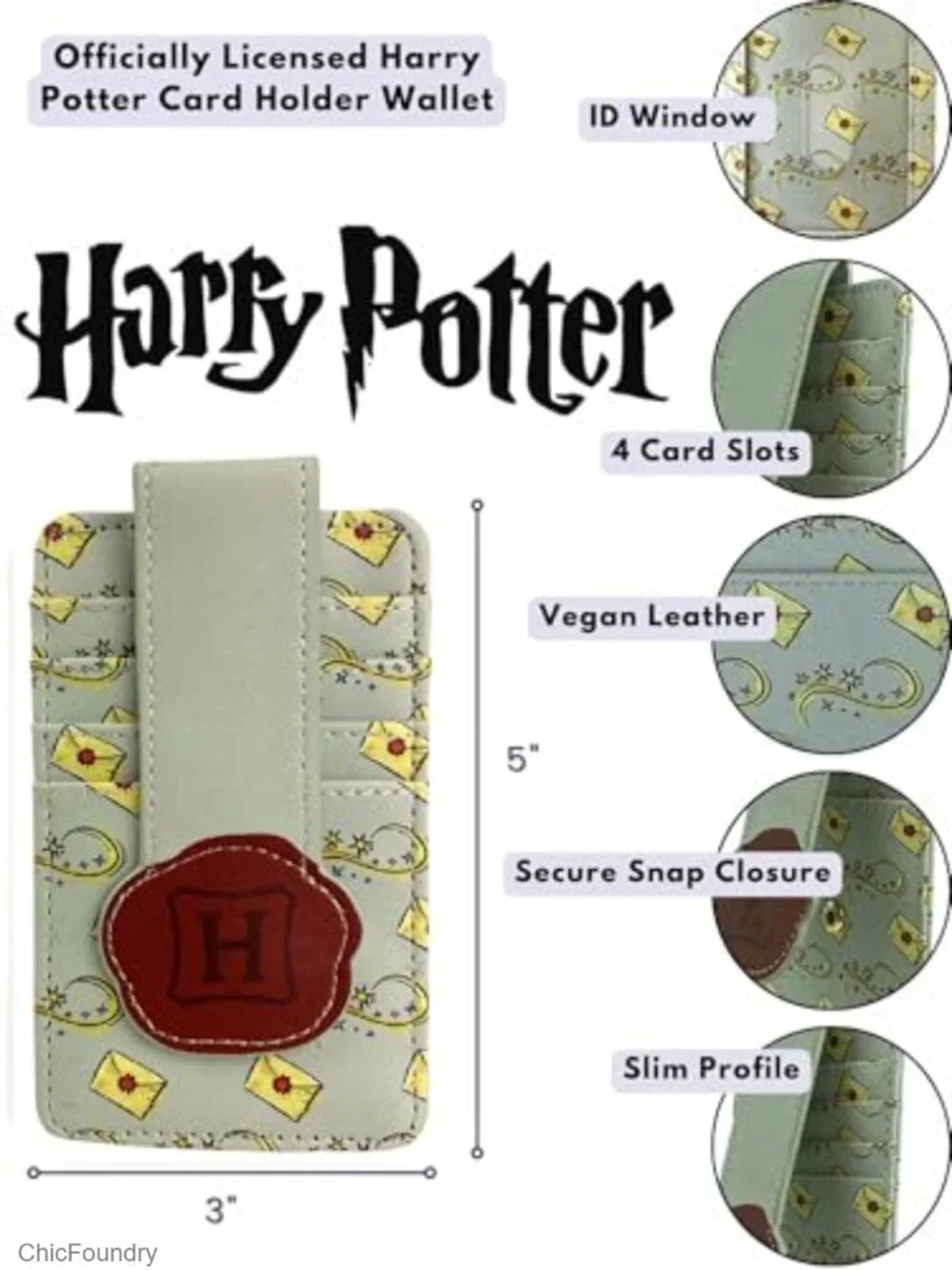 Harry Potter Card Holder Wallet with ID Window, Vegan Leather, 4 Card Slots